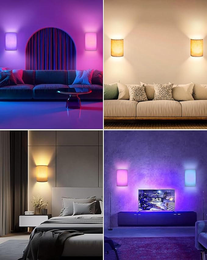 FINCMY Battery Operated Wall Sconces Set of Two, 18 RGB Colors Stick on Wall - Image 6