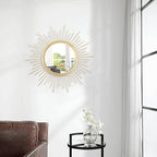 Large Gold Spoked Sunburst Wall Mirror Boho Home Decor Round Wall Art Mirror - Image 4