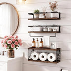 Fixwal Wall Mounted Bathroom Shelves Over Toilet, Rustic Wood Floating Shelves - Image 2