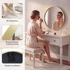 NEWBULIG 20-Inch Round Wall Mirror, Bathroom Wall Circle Mirror - Image 4