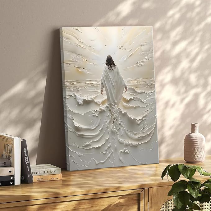 Abstract Jesus Walking on Water Canvas Wall Art Christian Spiritual Wall Decor - Image 2
