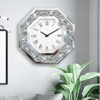Wall Clock, Octagon Mirror Glass Clock, Cute Diamond 20-inch Non-Ticking Clock by XIHACTY