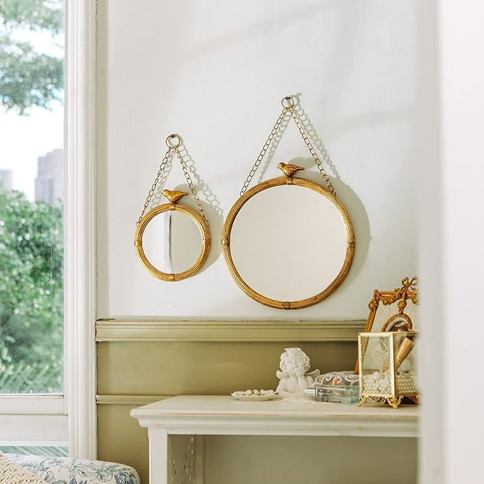 NIKKY HOME 11 Inch Decorative Small Hanging Mirrors Vintage Round Metal Framed - Image 4