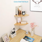 Wood Corner Wall Shelves Set of 2, Solid Wood Corner Floating Shelves, Round - Image 3