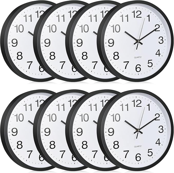 Inbagi 8 Pcs Wall Clock Bulk Large Silent Battery Operated Classroom Clocks by Inbagi