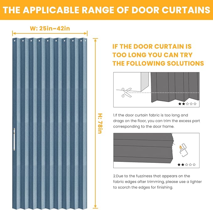 AJAZZ 100% Blackout Accordion Doors Interior Magnetic Door Curtain Closet Door - Image 2