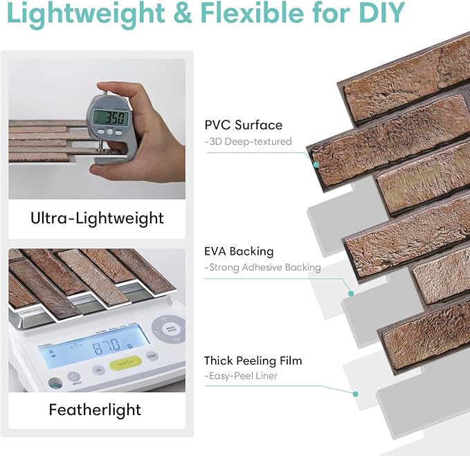 Commomy 3D Peel and Stick Brick, Ultralight Thin PVC Faux Brick Wall Panels - Image 4