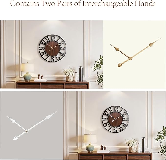 Vantic 24 Inch Large Wall Clock, Arabic Numeral Wood Oversized Wall Clocks - Image 4