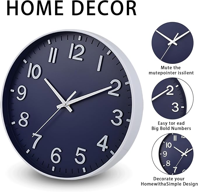HZDHCLH Wall Clocks Battery Operated, Wall Clock Navy Blue, 8 inch Wall Clock - Image 3