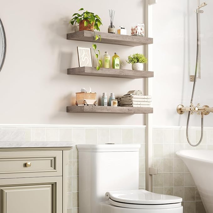 RALGEND Floating Shelves for Wall, 1.5" Thick Wall Shelf Set of 3 - Image 2