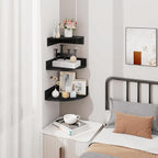 Homode Corner Floating Shelves, 3 Tier Wooden Hanging Corner Storage Shelf - Image 2