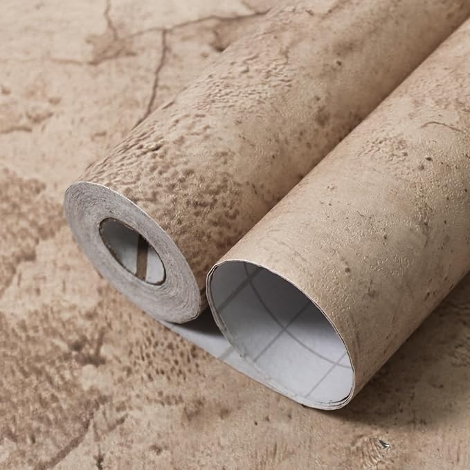 Beige Concrete Wallpaper 15.7in X 360in, Cement Contact Paper 3D Matte Textured by WAPANE