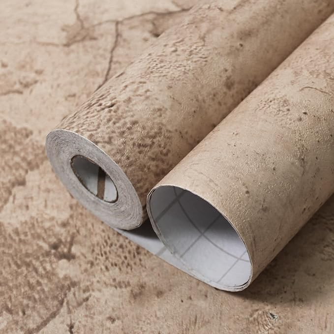Beige Concrete Wallpaper 15.9in X 180in, Cement Contact Paper 3D Matte Textured by WAPANE