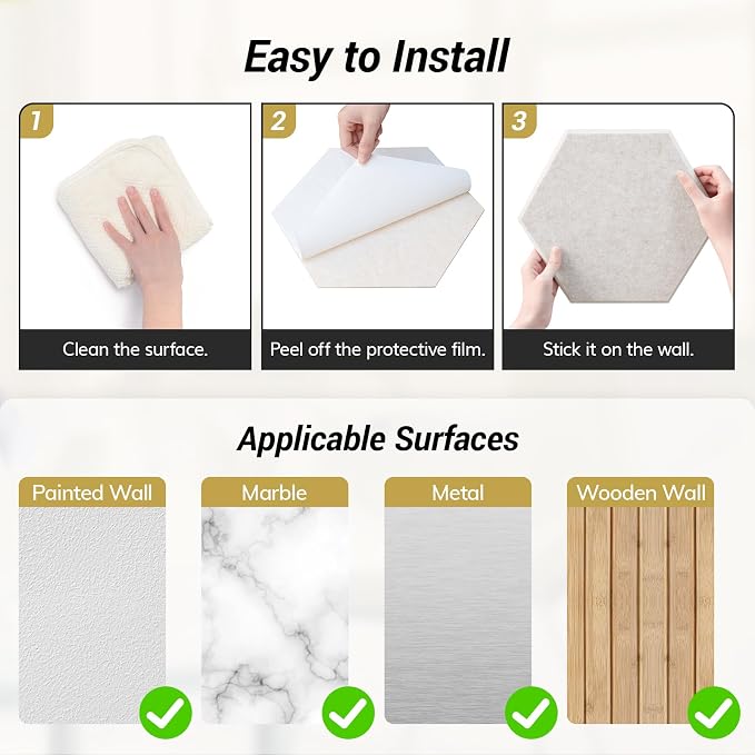 18 Pack High Density Hexagon Acoustic Panels, TONOR 12"x 10"x 0.4" Soundproof - Image 6