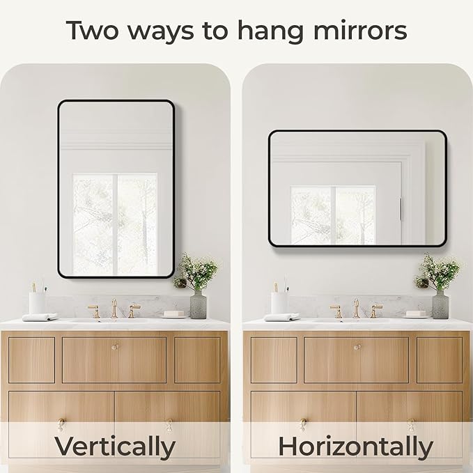 USHOWER Bathroom Mirrors for Over Sink, Metal Frame Rectangle Mirror, Modern - Image 6
