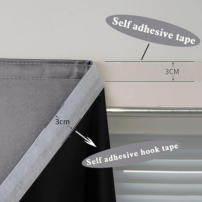 AJAZZ 100% Blackout Shades Window Cover Self Adhesive Curtains Sticky Curtain - Image 6