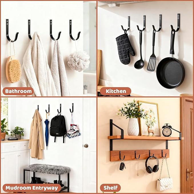 12 Pcs Wall Hooks for Hanging, Large Coat Hooks Wall Mount, Heavy Duty Screw in - Image 6