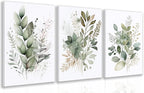 LLEEMPI Framed Sage Green Wall Art Set of 3, Modern Watercolor Botanical Wall by Unknown