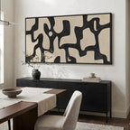 Large Framed Neutral Abstract Wall Art, Vertical Black Beige Geometric Canvas - Image 3