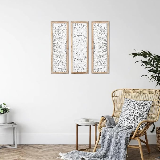 SwallowLiving 3D Layered Mandala Wood Wall Art Set of 3 – 23.6" Large Sacred - Image 6