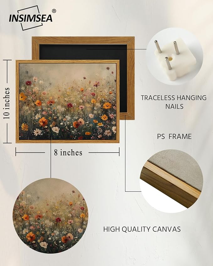 InSimSea Framed Canvas Wall Art, Vintage Flower Wildflower Prints Wall Decor - Image 4