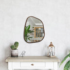 Irregular Wooden Framed Wall Mirror Modern Oval Asymmetrical Unique Hanging - Image 4