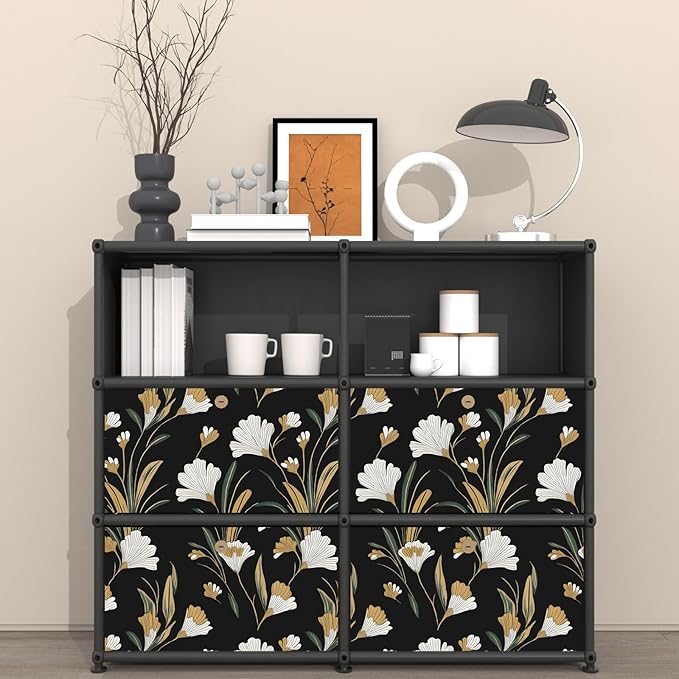 Laatse Black Gold Peel and Stick Wallpaper White Floral Contact Paper 17.5in x - Image 3