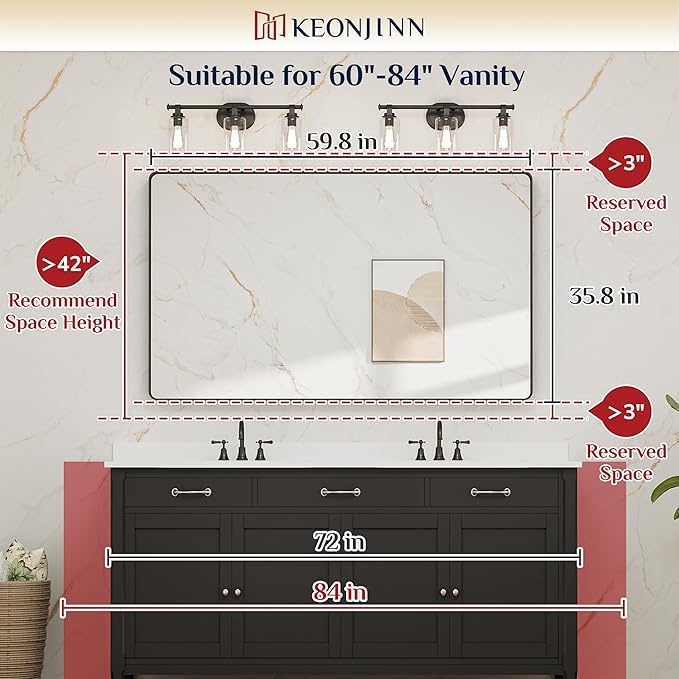 Keonjinn Gold Mirrors for Wall, 60” x 36” Large Brushed Brass Bathroom Mirrors - Image 8