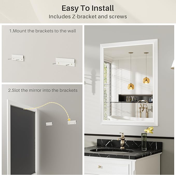 24x32 Inch White Bathroom Mirror - Image 6