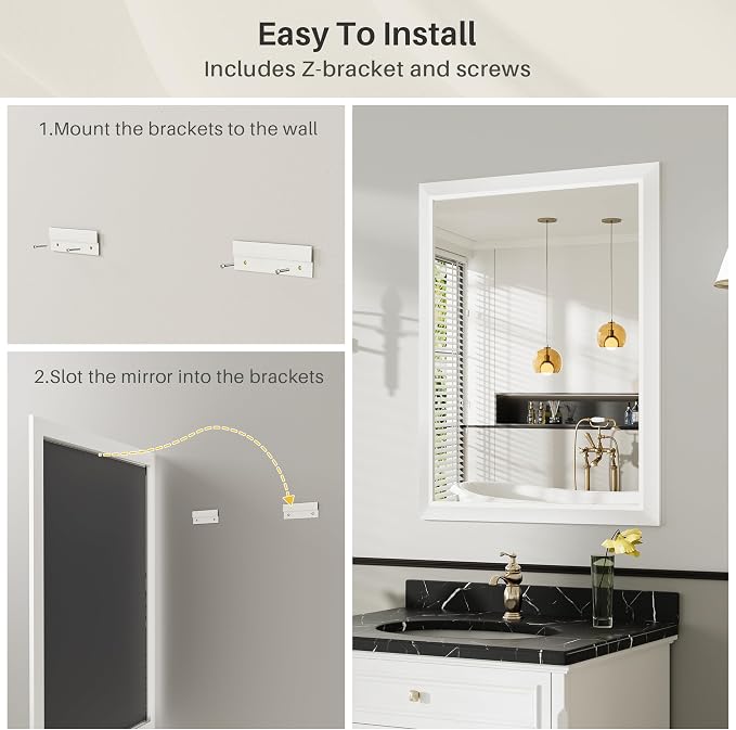 28x36 Inch White Bathroom Mirror - Image 7