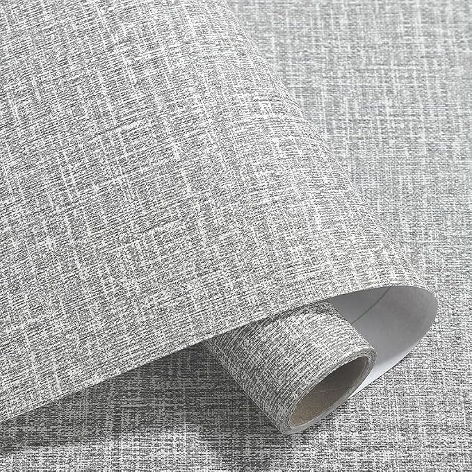 Yancorp 10ft Textured Fabric Gray Wallpaper Faux Grasscloth Grey Peel and Stick - Image 2