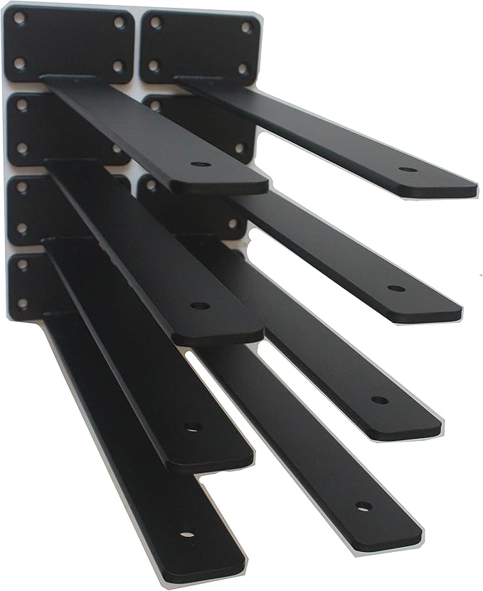 10 Pack - 12 inch Black Hidden L Shelf Bracket Iron Floating Shelf Brackets by MHMYDZ