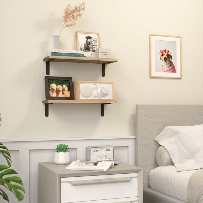 RICHER HOUSE Rustic Wood Shelves Set of 2, Farmhouse Style Floating Shelf - Image 5