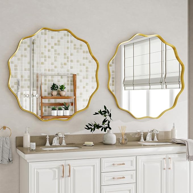 Round Wavy Mirror, 24 Inch Metal Frame Circle Mirror, Round Wall Mounted - Image 2