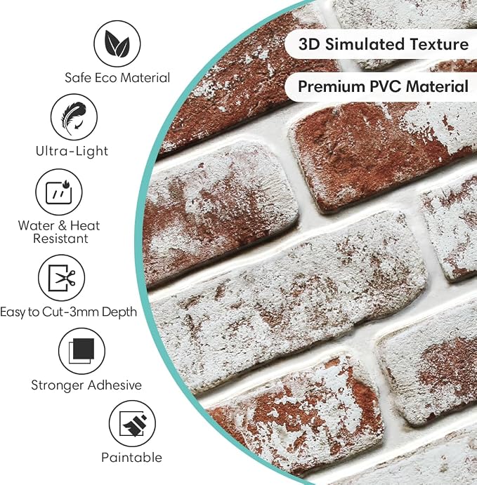 Commomy 10 Pcs 3D Brick Peel and Stick - Image 4