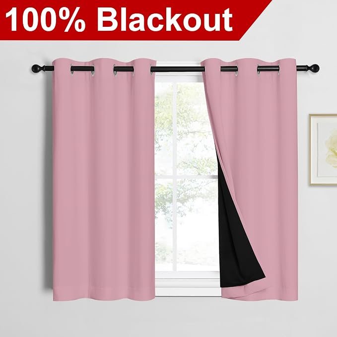 NICETOWN Crystal Pink 100% Blackout Curtains 45 inches Long, Thermal Insulated - Image 2