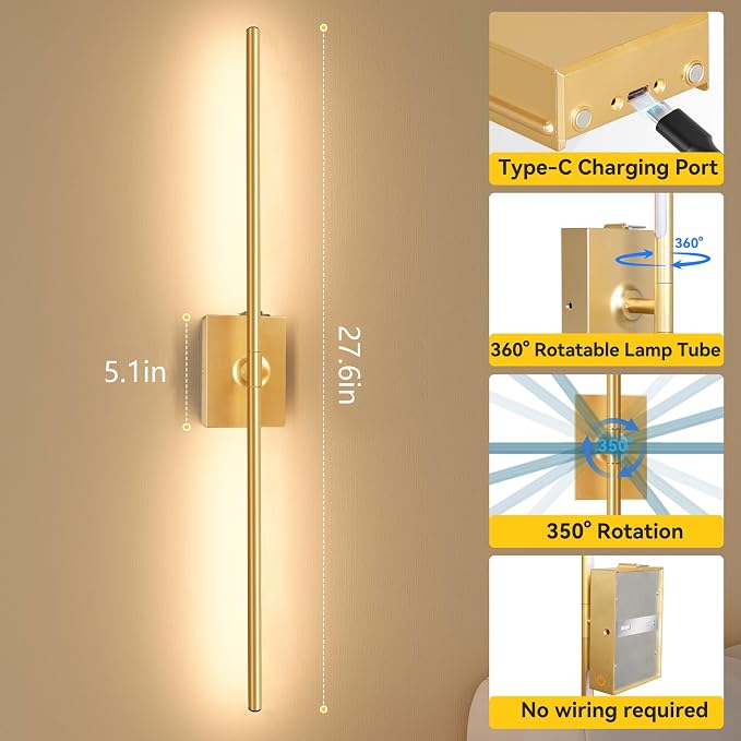 Ouyulong Battery Operated Wall Sconces Set of 2, 10000mAh Wireless Rechargeable - Image 5