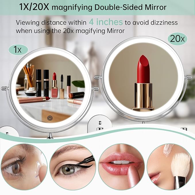 FUNTOUCH 2500mAh Rechargeable Wall Mounted Lighted Makeup Vanity Mirror 8 Inch - Image 2