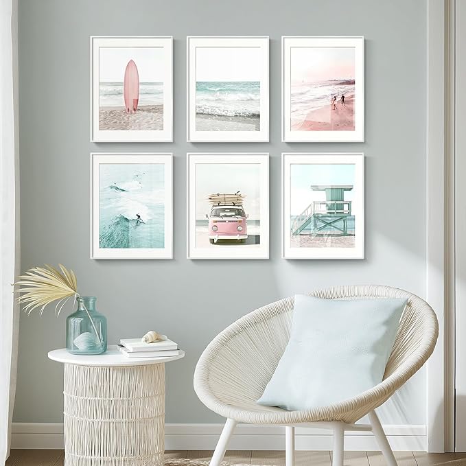 Framed Coastal Beach Wall Art for Living Room, 6 Piece Ocean Wave Surfboard - Image 5