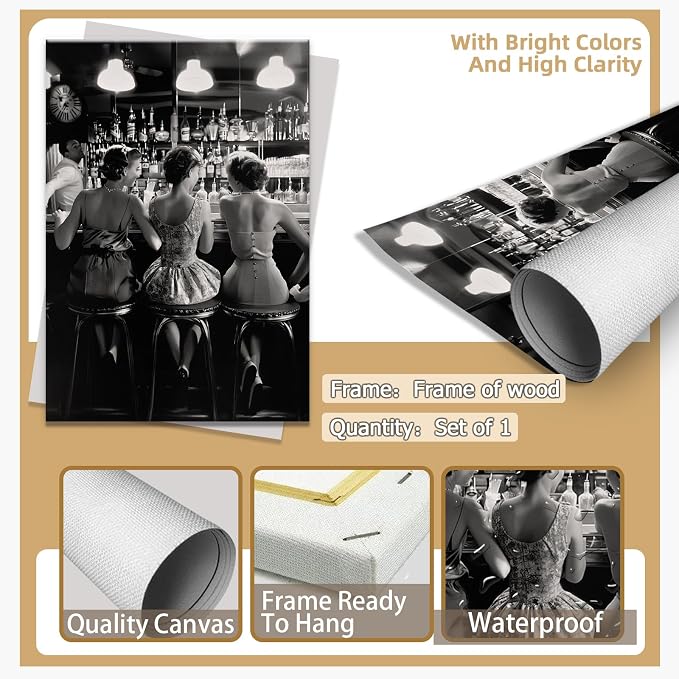 Vintage Black and White Posters Trendy Women Drink Cocktail Wall Art Funky - Image 7