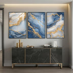 Large Framed Abstract Wall Art for Living Room, Modern Luxury 3 Piece Blue Gold - Image 2