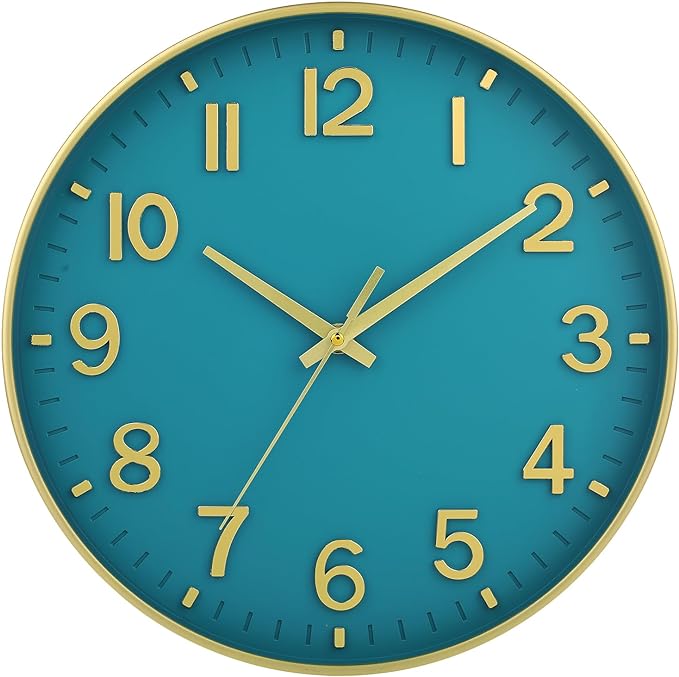 HZDHCLH Teal and Gold Wall Clocks Battery Operated 12 inch Silent Non Ticking by HZDHCLH