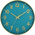 HZDHCLH Teal and Gold Wall Clocks Battery Operated 12 inch Silent Non Ticking by HZDHCLH