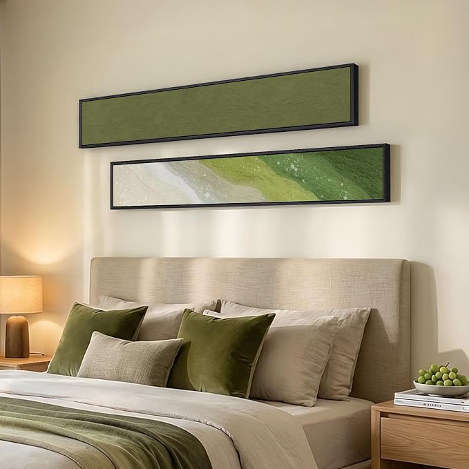 Long Narrow Framed Sage Green Vertical Abstract Wall Art Set, 2 Piece Modern - Image 3