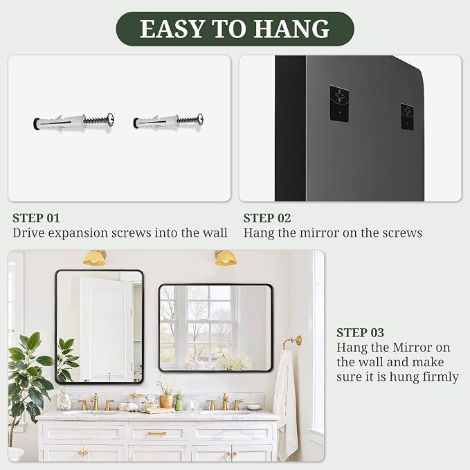 Bathroom Mirror 40x30 Inch Black Metal Frame Rectangle Vanity Mirror - Image 6