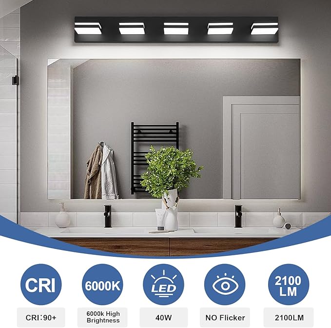 Modern LED Bathroom Lights Fixtures, Metal Black Acrylic Wall Lighting - Image 4