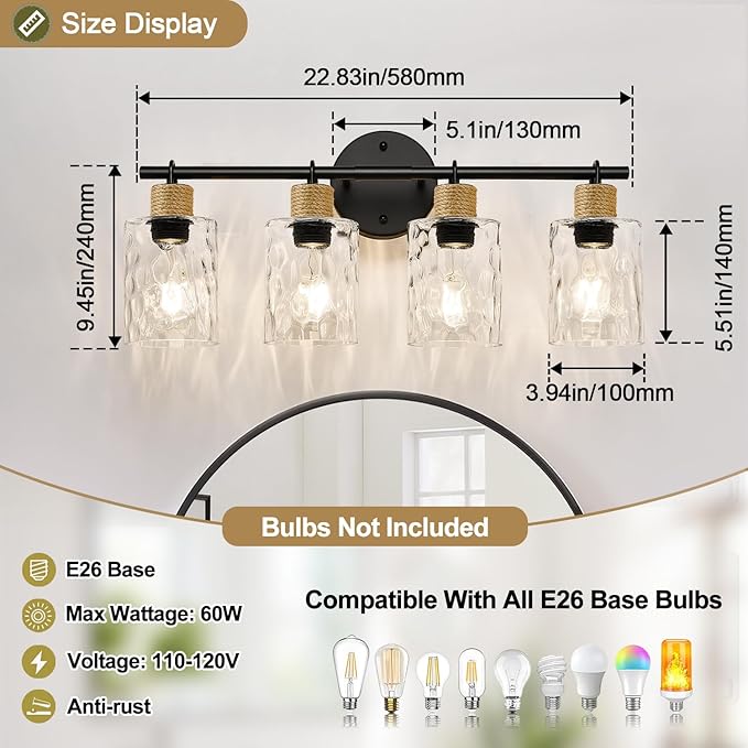 MOKATNG Bathroom Light Fixtures, 4-Light Coastal Vanity Lights - Image 7