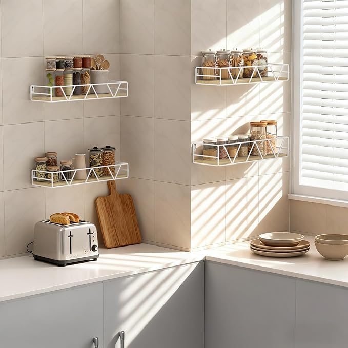 Amaoot Floating Shelves Set of 3, Home Wood Wall Shelf, Farmhouse Shelf - Image 4