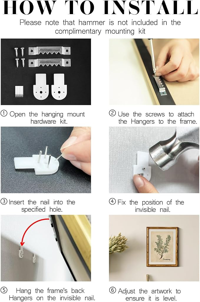InSimSea Gold Bamboo Framed Canvas Wall Art, Retro Blue Myosotis Botanical - Image 7