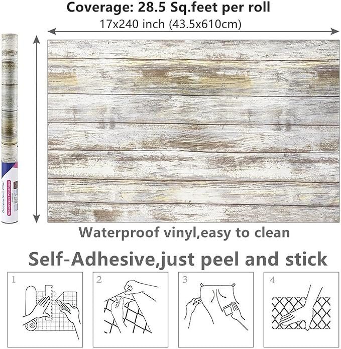 Arthome 17x240'' Gray Rustic Wood Contact Paper Peel and Stick Self-Adhesive - Image 7